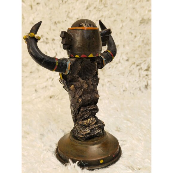 Handcrafted Vintage-Inspired Tribal Totem Decor Featuring Bird Motif & Bull Horn - Picture 10 of 12